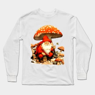 Santa: Santa is a Mushroom (Amanita Muscaria Mushroom) on a light (Knocked Out) background Long Sleeve T-Shirt